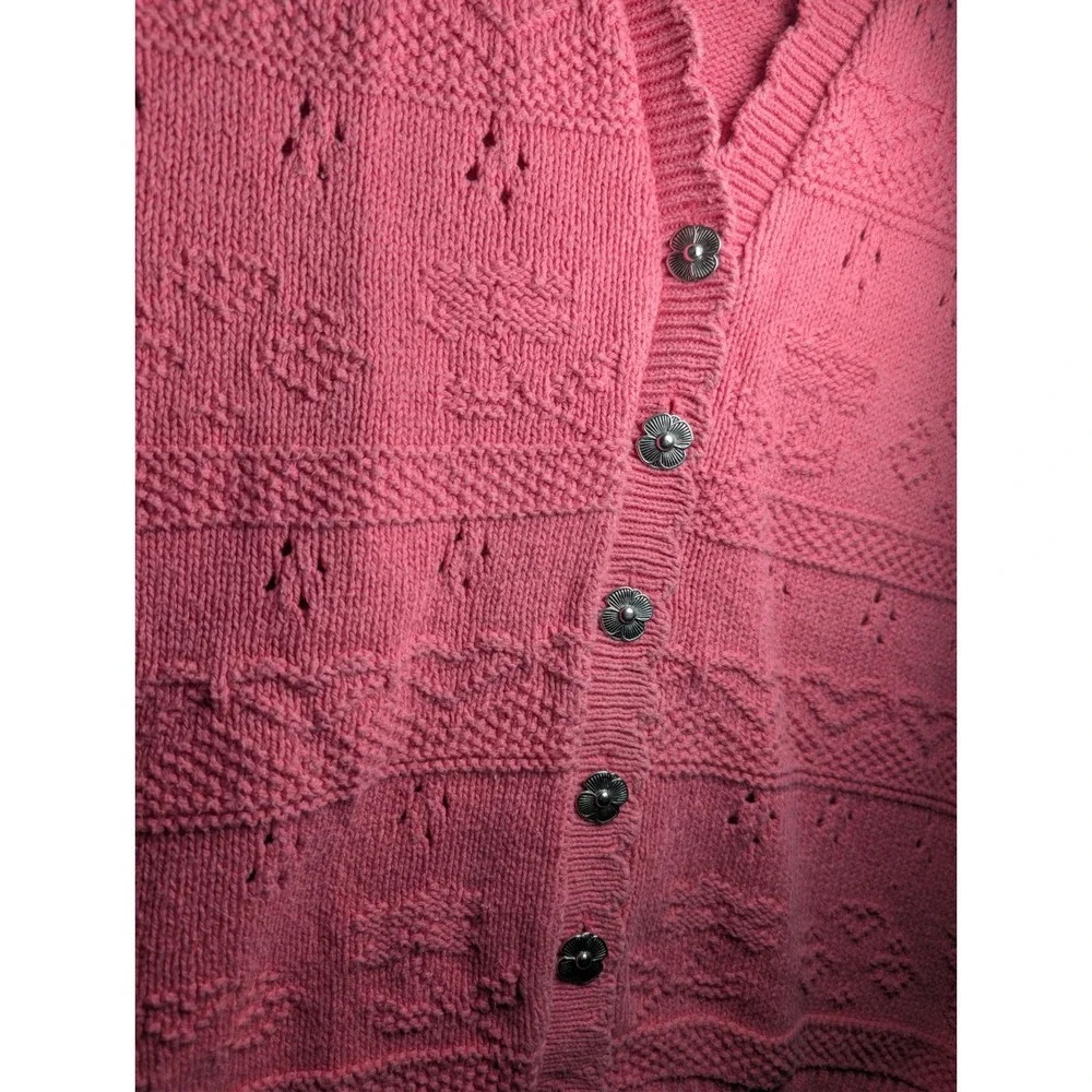 Northern Reflections Sweater Vest Lg Vintage Pink Pointelle Knit Flower‎ Grandma